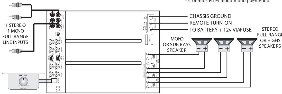 MB QUART PAB 1200.1 - Valores minimos para las impedancias de altovoz totales: - 1