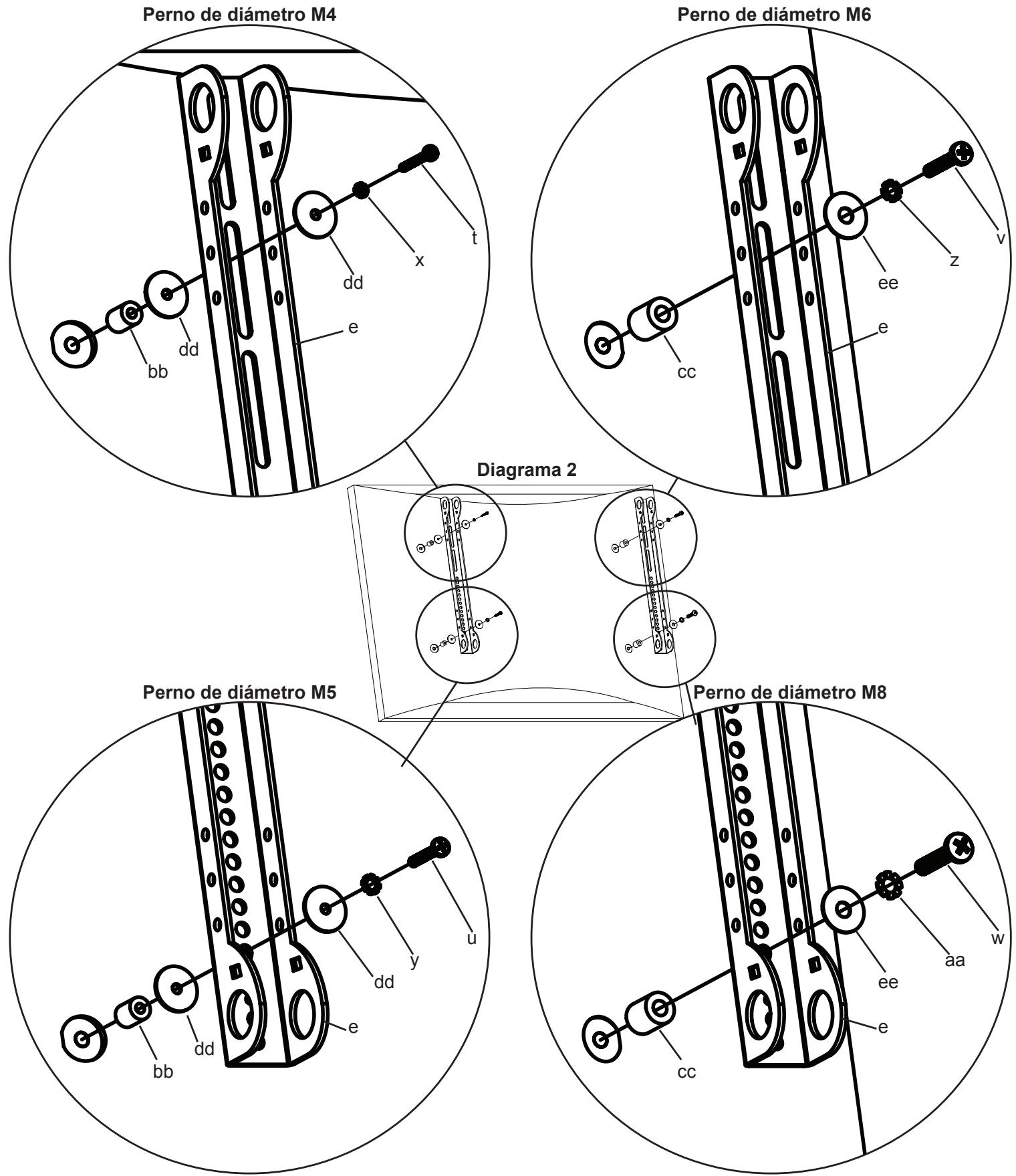 SANUS VISIONMOUNT FLAT PANEL WALL MOUNT-VMAA26 - Paso 2: Instalación de los soportes del monitor para un telesor con la parte trasera curva o con cuales othera obstruccion - 1