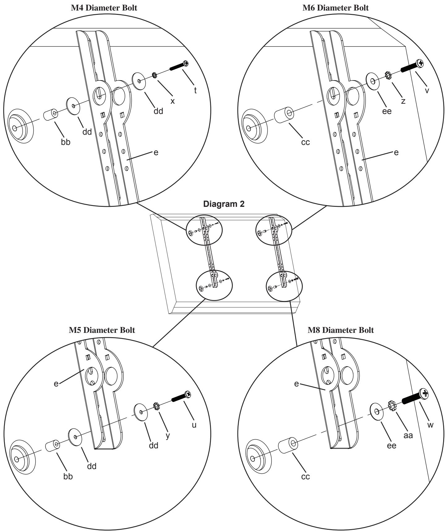 SANUS VISIONMOUNT FLAT PANEL WALL MOUNT-VMDD26 - Step 2: Mounting the Monitor Brackets to a television with a curved back or any other obstruction. - 1