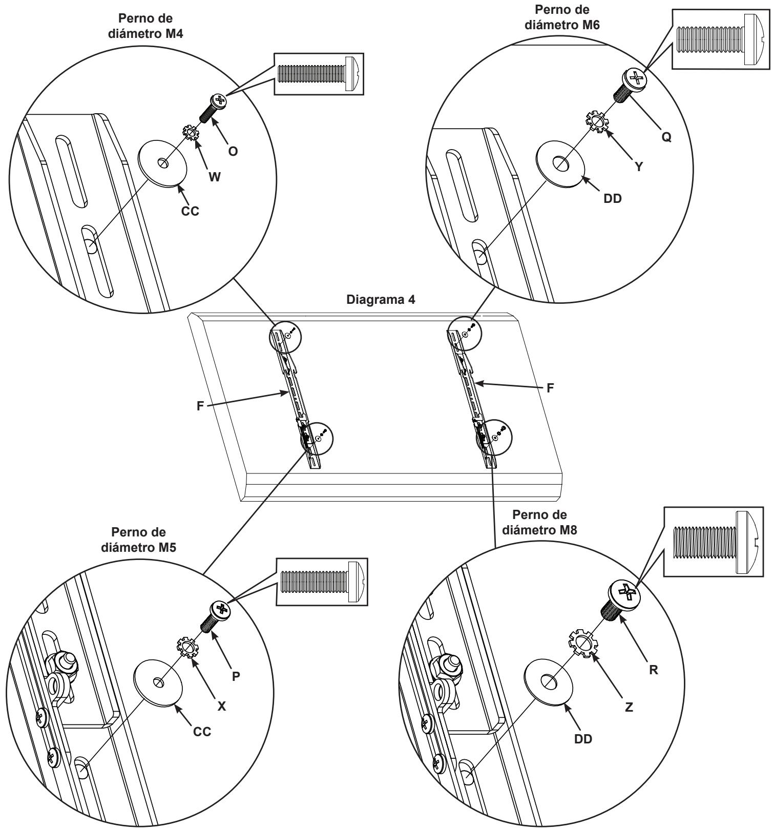 SANUS VISIONMOUNT FLAT PANEL WALL MOUNT-VMPL3 - Paso 3: Acoplamento de los soportes de inclinacion del monitor a un tevisor con la parte trasera curva o con una obstruccionerca del inserto roscado - 2