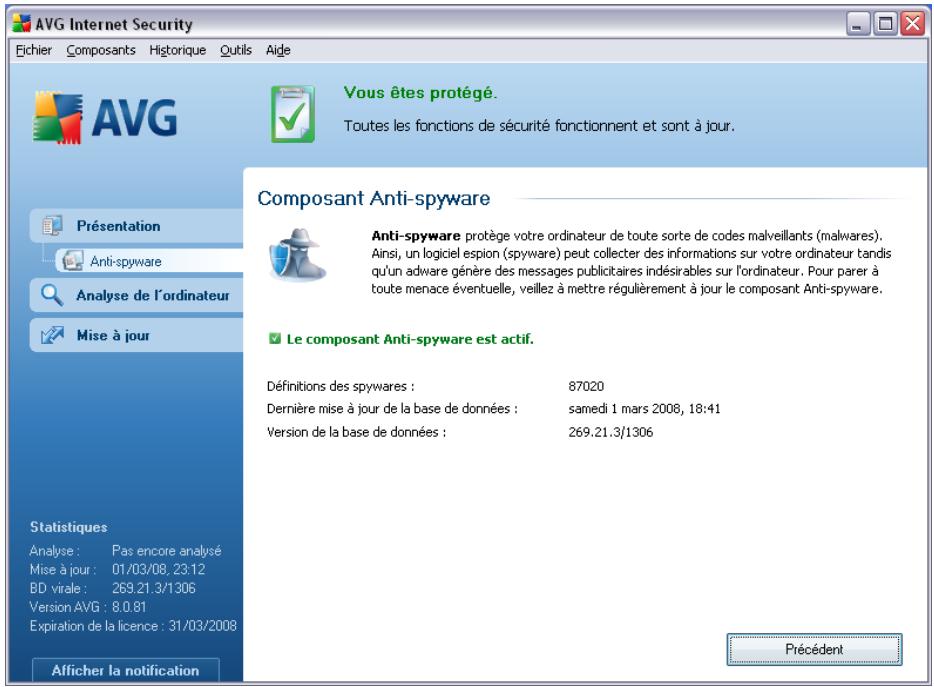 GRISOFT AVG 8.5 INTERNET SECURITY - Interface de l'anti-spyware - 1
