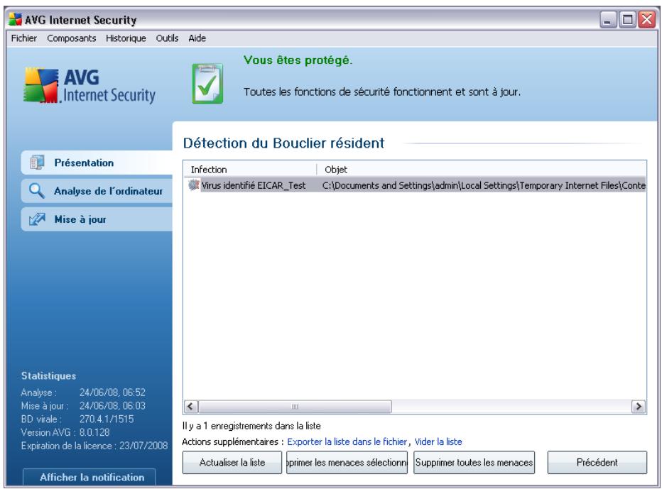 GRISOFT AVG 8.5 INTERNET SECURITY EDITION - 10.11.: Détection du bouclier resident - 2