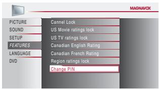 MAGNAVOX 19MD359B - Use [Cursor ▲/▼] to select "Change PIN", then press [OK]. - 2