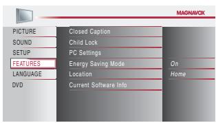 MAGNAVOX 19MD359B - Use [Cursor / ] to select "FEATURES", then press [OK]. - 2