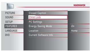 MAGNAVOX 19MD359B - Use [Cursor / ] to select "Child Lock", then press [OK]. - 2