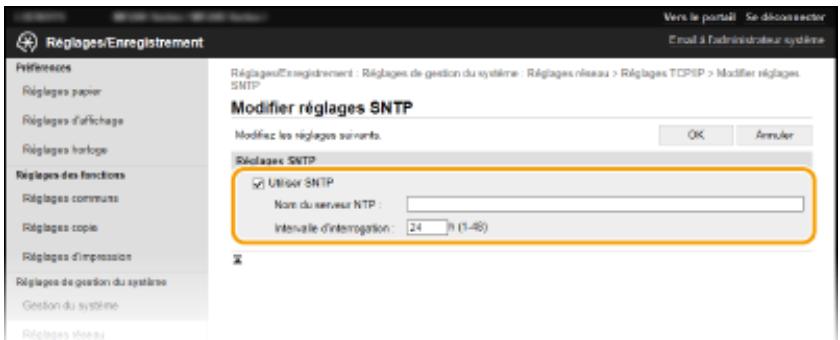CANON I-SENSYS MF237W - Cochez la case [utiliser SNTP] et définissez les réglages requis. - 1