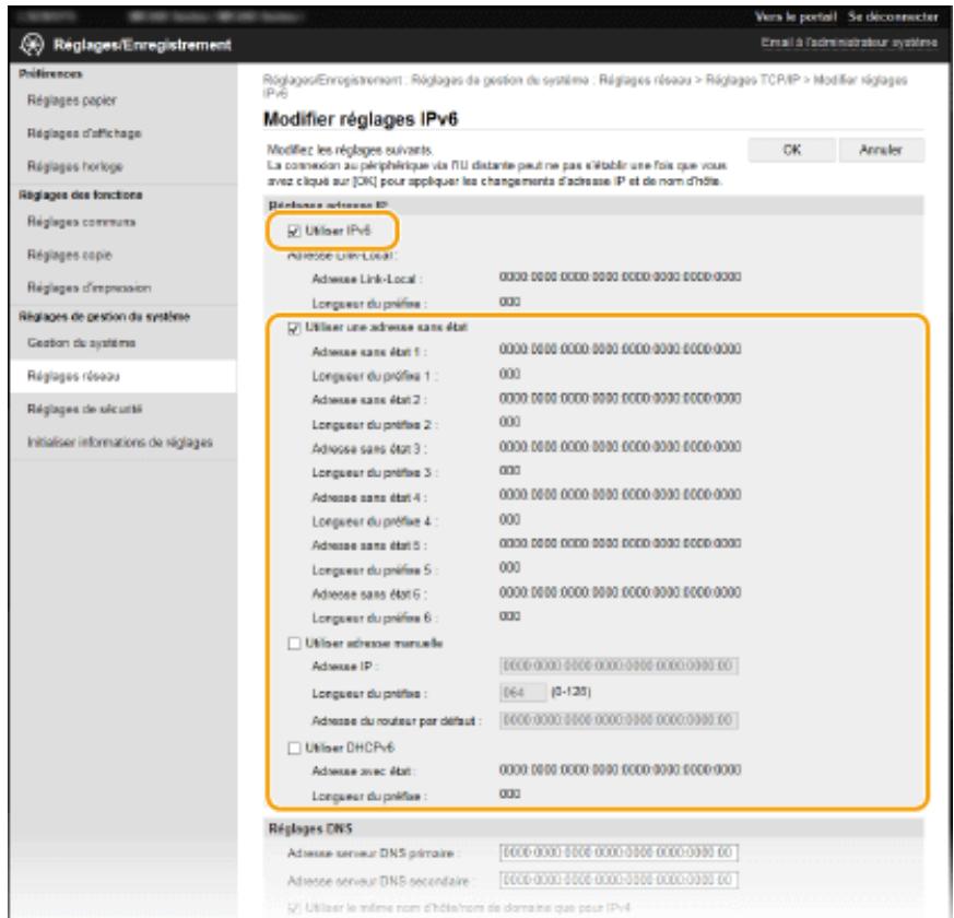 CANON I-SENSYS MF237W - Cochez la case [utiliser IPV6] et configurez les réglages appropriés. - 1