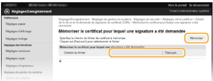 CANON I-SENSYS MF244DW - Cliquez sur [parcourir], spécifiez le fichier associé à la demande de signature de certificat et cliquez sur [enregistrer]. - 1