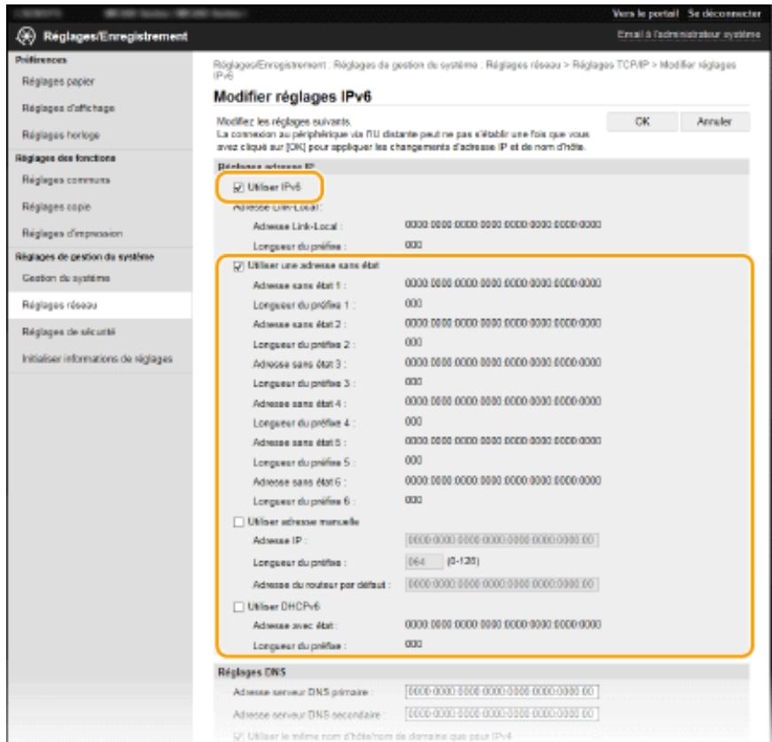 CANON I-SENSYS MF244DW - Cochez la case [utiliser IPV6] et configurez les réglages appropriés. - 1