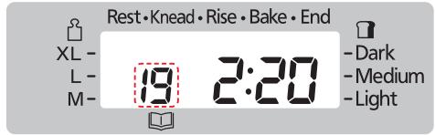 PANASONIC SD-ZB2512KXE - Select dough menu (The display shows when menu '19 - 2