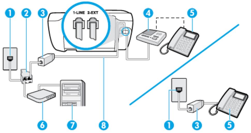 HP OFFICEJET 3831 - Ligne voix/télécopie partagée avec un modem d'ordinateur dsl/adsl et un répondeur - 1