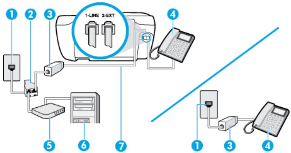 HP OFFICEJET 3831 - Ligne voix/télécopie partagée avec un modem d'ordinateur dsl/adsl - 1