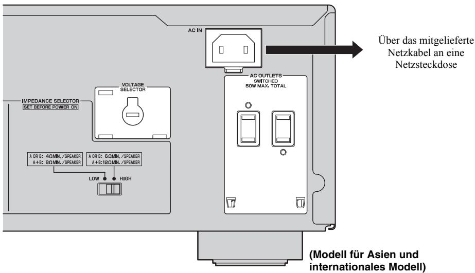 YAMAHA AS500 - Anschlieben des mitgelieferten Netzkabels - 1