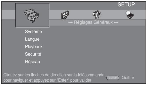 YAMAHA BD-A1020 - Affichez l'écran du menu SETUP. - 1
