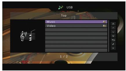 YAMAHA RX-V675 - Appuyez sur USB pour sélectionner « USB » comme source d'entrée. - 1