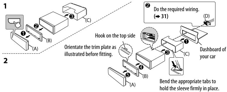 JVC KD-R881 BT - Installing the unit (in-dash mounting) - 1