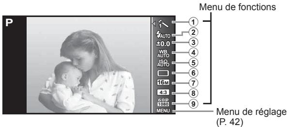 OLYMPUS TG 860 - Utilisation des options de prise de vue (Réglage à l'aide du menu de fonctions) - 1