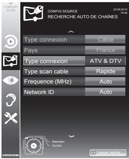 GRUNDIG 32VLE5503BG - Recherche automatique de chaînes de télévision depuis le fournisseur câbe - 1