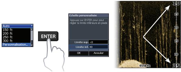 LOWRANCE ELITE 4 HDI - Échelle personnalisée — limites supérieure et inférieure - 1