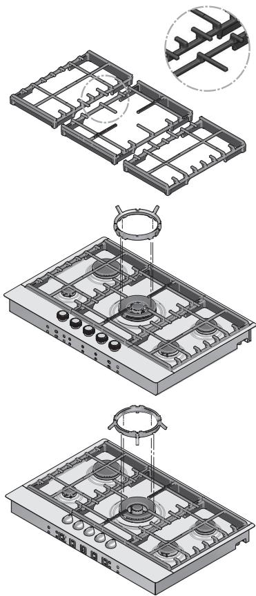 KITCHENAID KHSP586510 - Positionnement des grilles taques et de la grille wok (également en tant que cale d'espacement) - 1