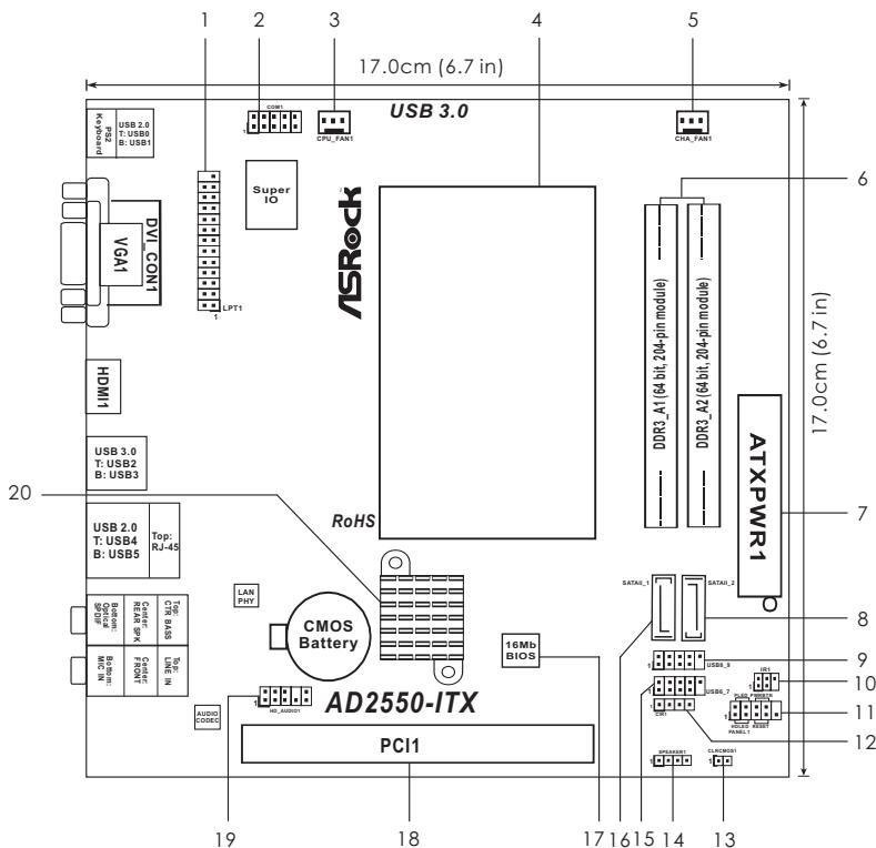 ASROCK AD2550B-ITX - Motherboard Layout - 1