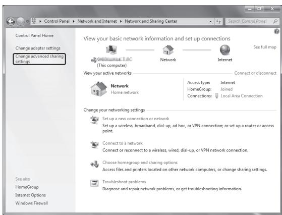 TEAC NPH750 B - Click "Change advanced sharing setting". - 1