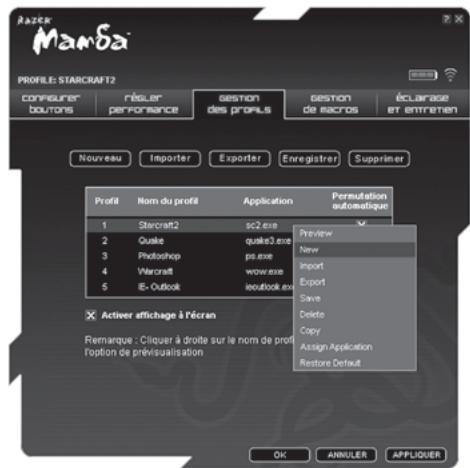RAZER GOLIATHUS - ONGLET gestion des profils - 2
