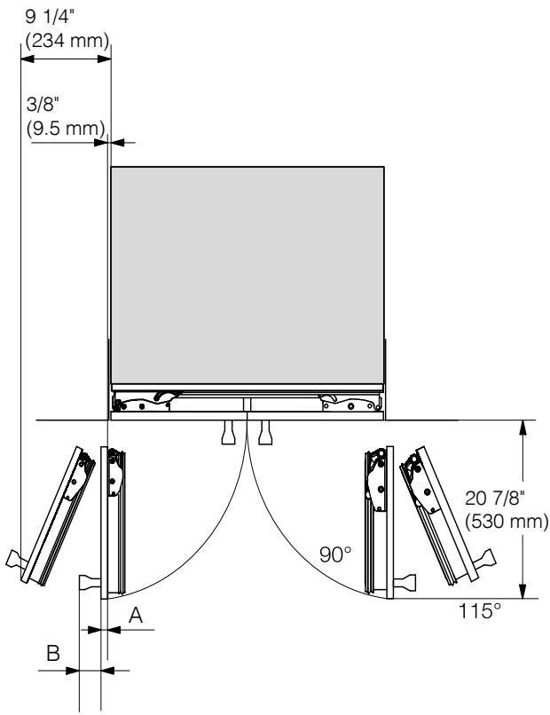 MIELE KF2982VI  -  KF 2982 Vi - Dimensions with appliance doors open (opening angle 90^ / 115^ ) - 1