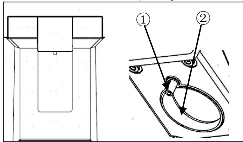 Technical diagram showing two mechanical components with labeled parts, including a magnified view of the main component.