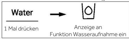 Water 1 Mal drücken → Anzeige an Funktion Wasseraufnahme ein