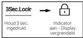 3Sec.Lock Houd 3 sec. ingedrukt Indicator aan - Display vergrendeld