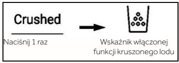 Crushed Naciśnij 1 raz → Wskaźnik włączonej funkcji kruszonego lodu