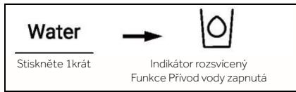 Water Stiskněte 1krát → Indikátor rozsvícený Funkce Přívod vody zapnutá