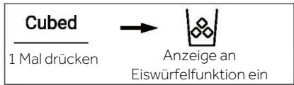 Cubed 1 Mal drücken → Anzeige an Eiswürfelfunktion ein