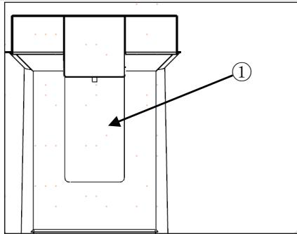 Technical diagram of a mechanical component with labeled part 1 and directional arrow
