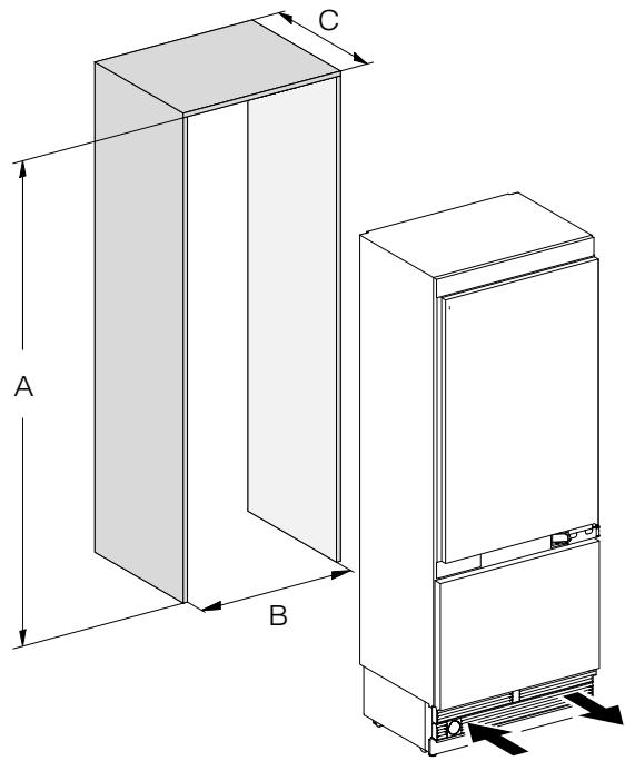 MIELE KF 2802 Vi - Position of the electrical and plumbed water connections - 2