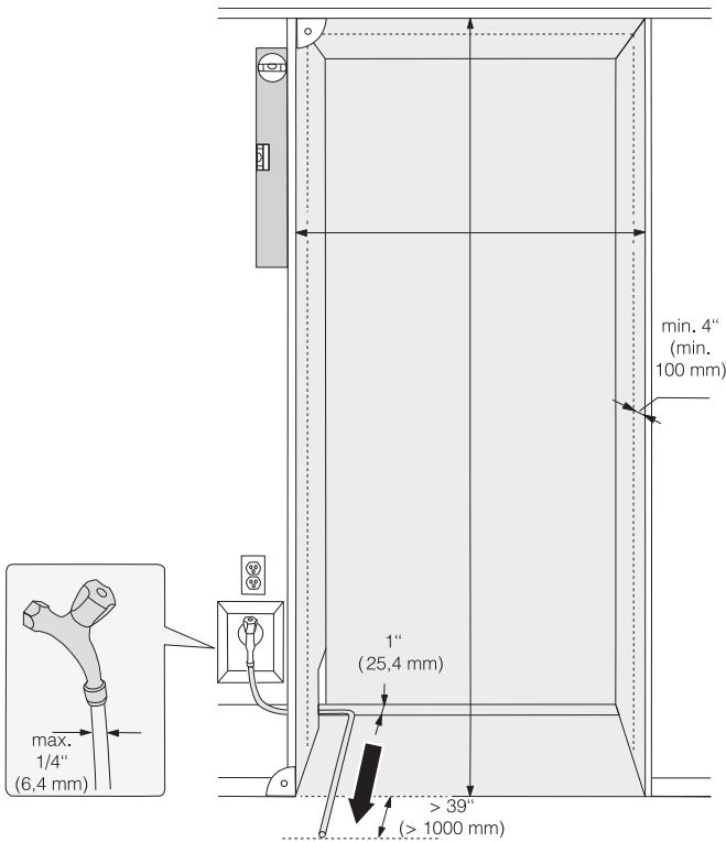 MIELE KF 2802 Vi - Position of the electrical and plumbed water connections - 1