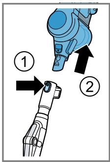Diagram showing two robotic arm states with numbered annotations indicating movement or positioning steps.