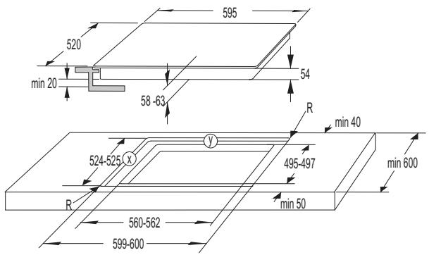 GORENJE IS730BSC - IS730BSC - DIMENSIONS DE LA DÉCOUPE DANS LE PLAN DE TRAVAIL - ENCASTREMENT À FLEUR DE PLAN (uniquement pour certains modèles) - 1
