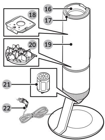 Labeled diagram of a handheld device with numbered parts and cable connectors