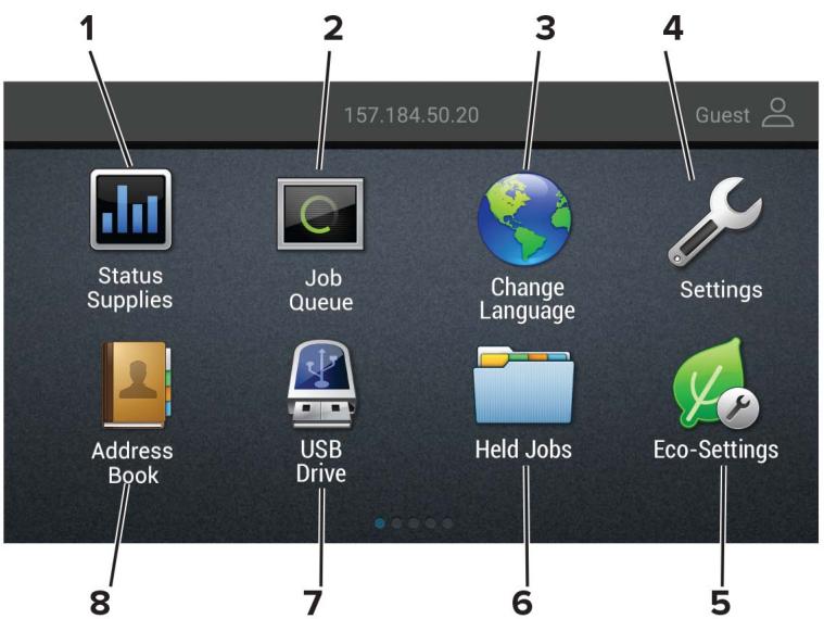 LEXMARK CS921DE - Utilisation de l'écran d'accueil - 1