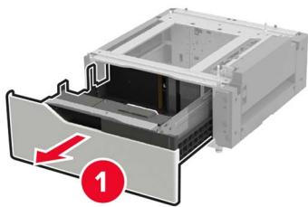 LEXMARK CS921DE - Ouvrez le tiroir, puis retirez les capots du rail et du support de montage. - 1