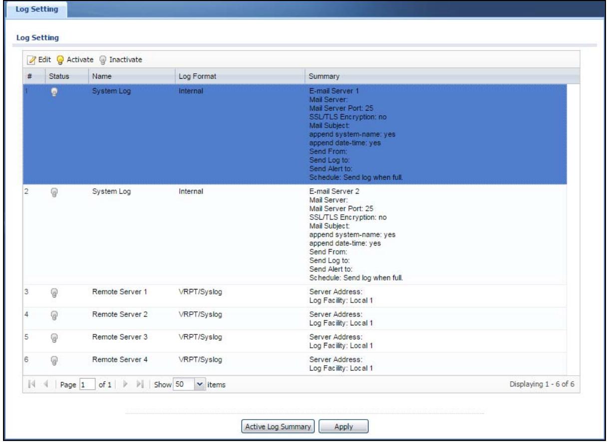 ZYXEL WAC6103D-I - Log Setting Screen - 1