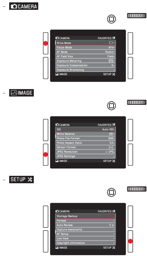 LEICA SL TYP 601 - Sections des fonctions du menu principal - 1
