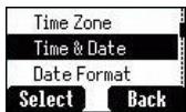 Time Zone Time & Date Date Format Select Back