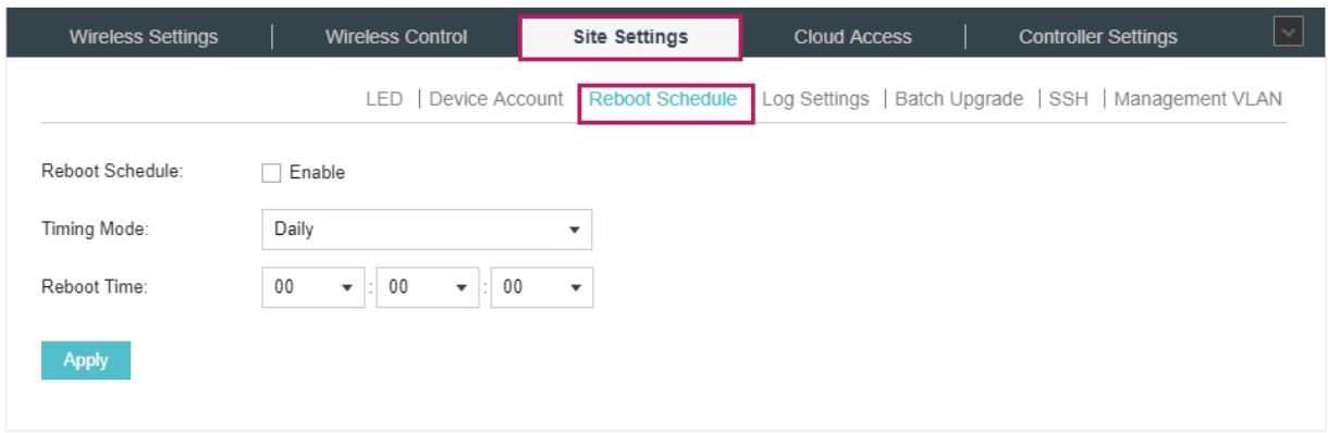 TP-LINK OMADA AC200 - Go to Site Settings > Reboot Schedule. - 1