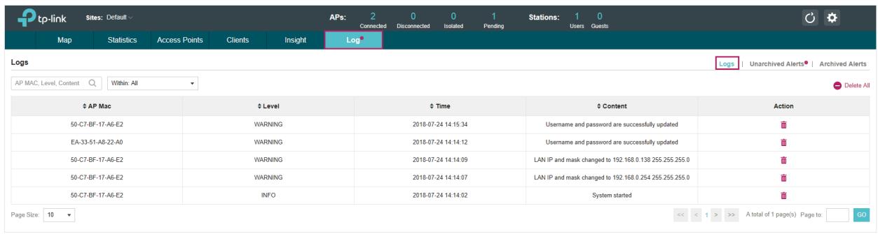 TP-LINK OMADA AC200 - View Logs - 1