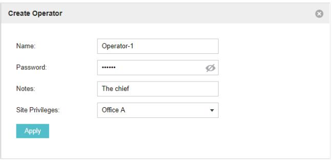 TP-LINK OMADA AC200 - Click Create Operator and the following window will pop up. - 1