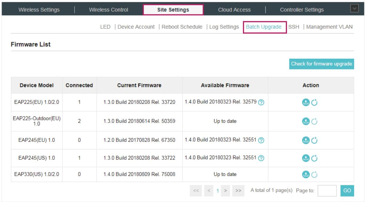 TP-LINK OMADA AC200 - Go to Site Settings > Batch Upgrade. - 1