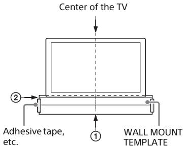 SONY HT-XF9000 - Stick WALL MOUNT TEMPLATE (supplied) on a wall. - 1
